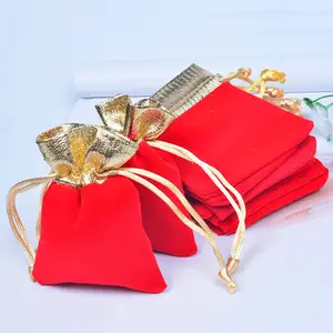 YIWU дропшиппинг yiwu 7*9 см индивидуальные подарочные сумки для ювелирных изделий с золотой отделкой бархатная красная сумка для ювелирных изделий