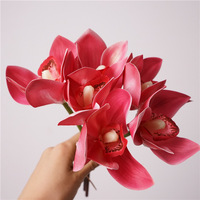 Bouquet de fleurs artificielles en latex réaliste de haute qualité, 6 têtes, orchidée Cymbidium rose, pour la fête des mères, mariage, remise de diplôme
