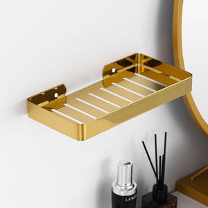 Jabonera rectangular minimalista de metal negro mate con autodrenaje para baño - Product Image 4
