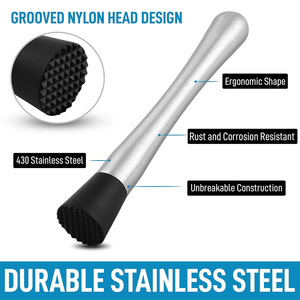 Muddler de acero inoxidable para cócteles con cabeza de nailon acanalada, herramientas profesionales de barra, mezcla de bebidas Mojito Pilon Pour Les Fruits - Product Image 5