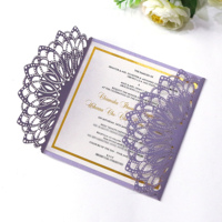 Carte d'invitation violet Offre Spéciale découpé au laser conception de carte d'invitation de mariage découpé au laser marque texte personnalisé