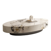 Table basse ovale de luxe italienne haut de gamme en marbre, table d'appoint minimaliste premium pour salon moderne, approvisionnement en gros