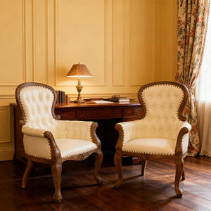 Rắn gỗ giọng ghế cánh tay với vải trắng phong cách giải trí cho khách sạn phòng khách-bán buôn đồ nội thất - Product Image 4