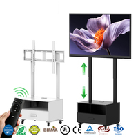 Chariot TV électrique avec armoire de rangement, élévateur TV motorisé, support TV réglable en hauteur, capacité de charge de 600N pour téléviseurs de 65 à 100 pouces
