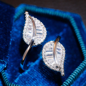 Leaf Open Zircon Ring for Women Chic Luxury Pave Nature Style Adjustable Fashion Jewelry Gift - Product Image 3