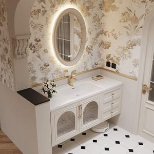 High end customized French retro ceramic basin solid wood intelligent <b>mirror</b> cabinet wall mounted bathroom cabinet - Product Image 6