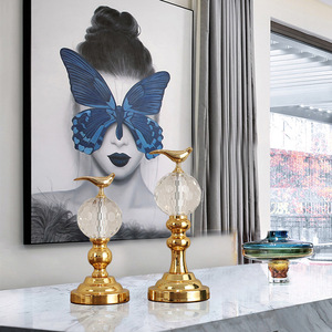<b>Crystal</b> Bird Ornament <b>Set</b> Gold Base Sphere Home Decor Living Room Entryway Display - Product Image 2