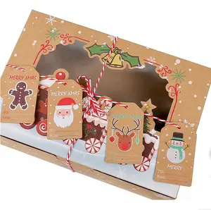 2022 Kraft Packing scatola di caramelle per biscotti con torta di natale con finestra scatole di natale confezione per alimenti scatola di carta regalo di natale
