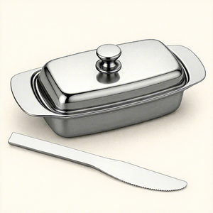 Boîte à beurre en acier inoxydable avec couvercle et couteau à beurre offert, plateau de rangement pour réfrigérateur, cuisine et table à manger - Product Image 1