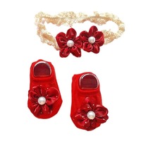 Set Bando Bunga Mutiara Bayi Anti-Slip Kaus Kaki Katun Rajut Bernapas untuk Bayi Baru Lahir 10 Pcs Ramah Lingkungan Hadiah Ulang Tahun