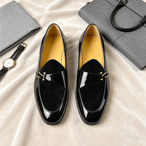 Mocassins de luxe pour hommes en cuir <span class=keywords><strong>verni</strong></span> <span class=keywords><strong>noir</strong></span> et velours, chaussures formelles faites à la main, chaussures de banquet haut de gamme pour hommes - Product Image 4