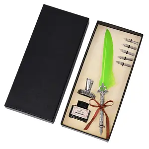 High End Aangepaste Kleur Luxe Relatiegeschenk Kalligrafie Schrijven Kit Feather Quill Vulpen