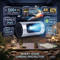 Projecteur Home Cinéma Kingsway KQ8 PRO 300 ANSI Lumens Type-C 1080P 5G WIFI6 Android 14.0 Allwinner H713 Auto Focus 4K Q8 PRO