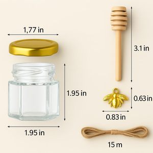 Set di 20 Vasetti per Miele da 45ml Design Esagonale Classico, Bomboniera Multifunzione con Sacchetto in Rete Dorata Trasparente e Coperchi in Metallo, Bastoncino per Miele - Product Image 2