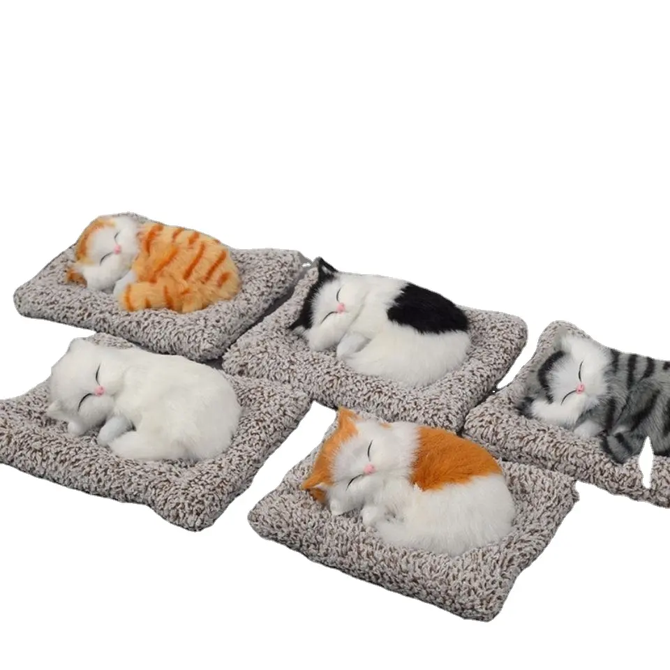 현실적인 시뮬레이션 잠자는 고양이 사랑스러운 봉제 고양이 모피 동물 장난감 거실 자동차 장식