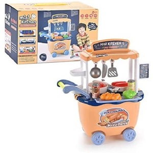 Mini Kitchen Play <b>Trolley</b> 28 Piece <b>Toy</b> Cooking Set For Kids Role Play - Product Image 2