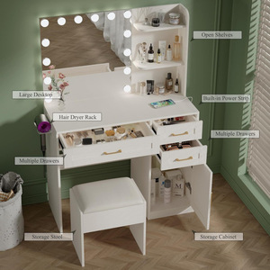 Table de maquillage multifonctionnelle avec miroir <span class=keywords><strong>LED</strong></span> et prise de courant, pour l'approvisionnement transfrontalier en provenance de sources de commerce extérieur - Product Image 3