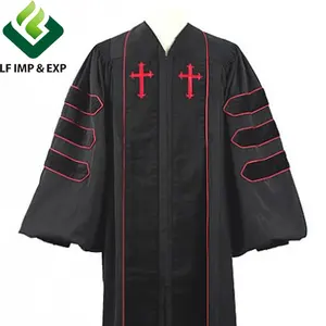 Grosir seragam paduan suara pendeta uniseks, gaun Gereja gaun paduan suara hitam