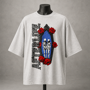 T-Shirt Oversize da <span class=keywords><strong>Uomo</strong></span> Bianca con Stampa Grafica Gothic Rose Skeleton, Maglietta Streetwear Personalizzata OEM ODM Fornitore all'Ingrosso - Product Image 1