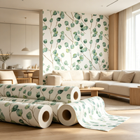 Papier peint auto-adhésif imperméable en PVC style nordique à feuilles vertes pour salon, revêtement mural inspiré de la nature, DIY