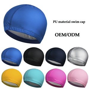 Bonnet de bain unisexe multicolores en polyester enduit PU imperméable et élastique avec pince-nez et bouchons d'oreilles - Product Image 2