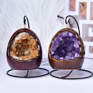 Lámpara Nocturna de Citrino Brasileño, Adorno de Huevo de Dinosaurio con Cueva de Amatista Natural, Grabado Original en Piedra Tallada para Dormitorio y Mesita de Noche - Product Image 2