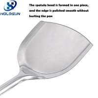 Grande spatule à crêpes de cuisine en acier inoxydable de style chinois avec poignée en silicone antidérapante pour la friture à domicile
