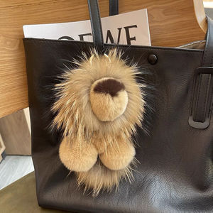Adorable porte-clés en fourrure de lapin Rex avec pompon lion, mignonne peluche petit lion <span class=keywords><strong>Simba</strong></span>, porte-clés de voiture, pendentif de sac moelleux décoratif - Product Image 2