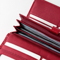 Dompet Wanita Kulit Asli Merah Kapasitas Besar, Dompet Panjang, Clutch, Tempat Kartu, untuk Wanita, Kemasan OPP