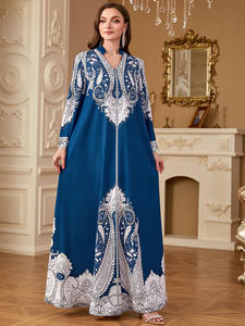 ชุดเดรสยาวแฟชั่นหรูหราสำหรับผู้หญิงมุสลิม ลายพิมพ์หลวมๆ ประดับลูกปัด  สำหรับเดือนรอมฎอน ตะวันออกกลาง โมร็อกโก - Product Image 2