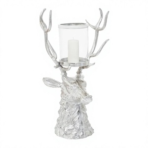 Porte-bougie en argent en forme de tête de cerf avec bois de cerf pour la décoration de Noël, accessoires de table, designs personnalisables, figurine moulée à la main - Product Image 1