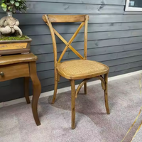 Nouvelle Chaise de Restaurant Moderne Style Ferme, Cadre en Bois Massif, Assise en Cuir et Rotin, Chaise de Salle à Manger avec Dossier Indonésien