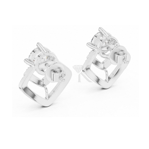 Boucles d'oreilles clous géométriques en chevron pavé de diamants naturels avec pierre centrale ronde, plaquées argent, à fermoirs à vis sécurisés - Product Image 4