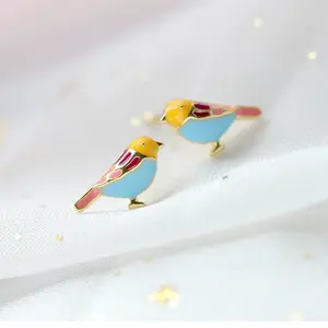 Minimalistische Zuid-korea Mode 925 Sterling Zilver Enamel Vogel Stud Oorbellen Sieraden Voor Meisjes