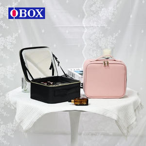 Obox <b>Makeup</b> <b>Bag</b> Large Capacity Portable <b>Professional</b> Cosmetic Case With Mirror For Everyday Use Black And Pink Iridescent - Product Image 1