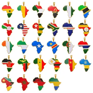 Afrika Karte Anhänger Halskette für Frauen Männer Afrika Südafrika Jamaika Karte Flagge Halsreif 18 Karat Gold Legierung Modeschmuck Halskette