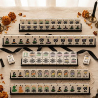 Mahjong Americano en Blanco y Negro, 166 Fichas, Diseño de Fantasma, Joker y Ataúd, Juego de Mesa Social Moderno con Temática de Halloween, Regalo Único