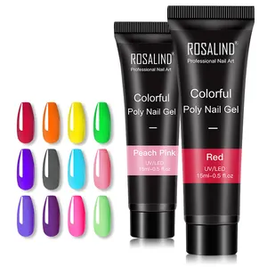 Rosalind Oem Seni Kuku Logo Kustom 15Ml Gel Kuku Poli Akrilik Pemanjangan Cepat Gel Polesan Warna-warni Tahan Lama untuk Grosir