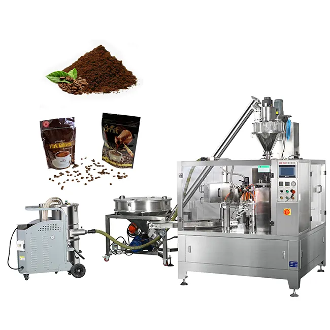 Automatic stand up pouch with zipper filling sealing coffee powder doypack packing machine