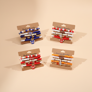 Pulsera de <span class=keywords><strong>rugby</strong></span> multicapa con dijes de colores de equipo para aficionados a la NCAA y la <span class=keywords><strong>NFL</strong></span>, joyería deportiva para aficionados, juego de pulseras de fútbol americano apilables. - Product Image 1
