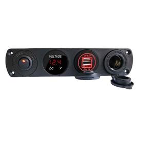 Modification de bateau de voiture panneau à quatre trous étanche double USB chargeur de voiture + voltmètre + prise allume-cigare + petit interrupteur - Product Image 1