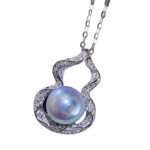 Colgante de Plata de Ley 925 31357DIY con Soporte Vacío Estilo Calabaza, Collar con Cuentas Redondas de 6-8 mm, Accesorios para Colgantes y Dijes de Perlas - Product Image 4