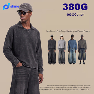 เสื้อโปโลผ้าฝ้ายคุณภาพสูงระดับแบรนด์หรู 380gsm สไตล์วินเทจ ซักแล้ว พร้อมปักลายตามสั่ง แบรนด์ส่วนตัว เสื้อฮู้ดดี้ทรงบ็อกซี่สำหรับผู้ชาย - Product Image 1