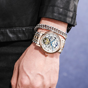 <span class=keywords><strong>Orologio</strong></span> <span class=keywords><strong>da</strong></span> <span class=keywords><strong>Polso</strong></span> Meccanico Automatico Classico Luminoso in Acciaio Inossidabile con Quadrante a Lancette e Design Traforato per Uomo - Product Image 5