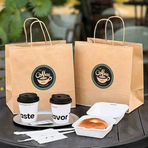 Sacs en papier kraft personnalisables pour café et thé au lait, avec poignée torsadée, biodégradables, recyclables et écologiques, vente en gros sur mesure - Product Image 1