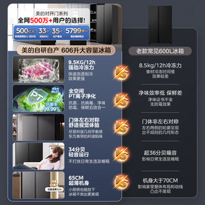 Frigorifero Side-by-side Midea a <span class=keywords><strong>Doppia</strong></span> <span class=keywords><strong>Porta</strong></span>, 606 Litri, Grande Capacità, No-Frost, Inverter, Ultra-sottile, Integrato, Raffreddamento ad Aria - Product Image 1