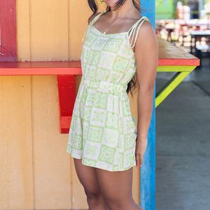 OEM Design New Hawaiian Print Elegant <b>Suspender</b> Jumpsuit Women's Custom Textured Linen Romper Shorts - Product Image 3