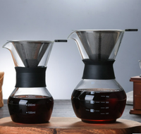 Nouvellement en verre verser sur la cafetière avec filtre en acier inoxydable goutteur à café cafetière en verre avec ensemble de filtres permanents