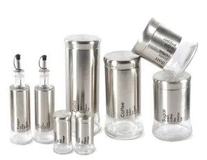 8 Cái Fancy Vintage Kín Mat-Shinning Thép Không Gỉ Tráng Thực Phẩm Thủy Tinh Lưu Trữ Jar Và Gia Vị Shaker Set