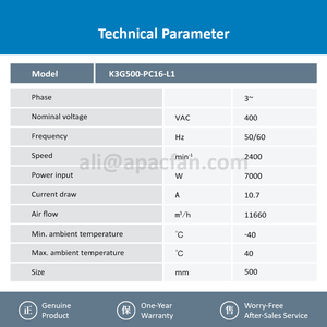 ebmpapst K3G500-PC16-L1 400V AC 3350W 5.1A AHU Unité de Traitement d'Air Climatisation de Précision Ventilateur de Refroidissement - Product Image 3